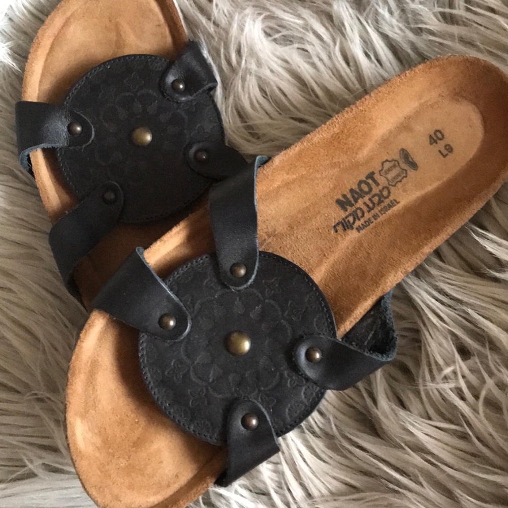 NAOT Euro Size 40 Black Leather Slide Sandals